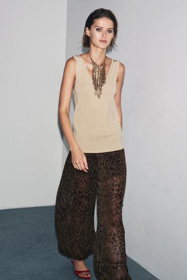 Zara PLETENI TOP BEZ RUKAVA – bež