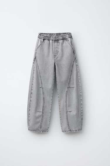 Zara BARREL DENIM PANTS - Mid-gray