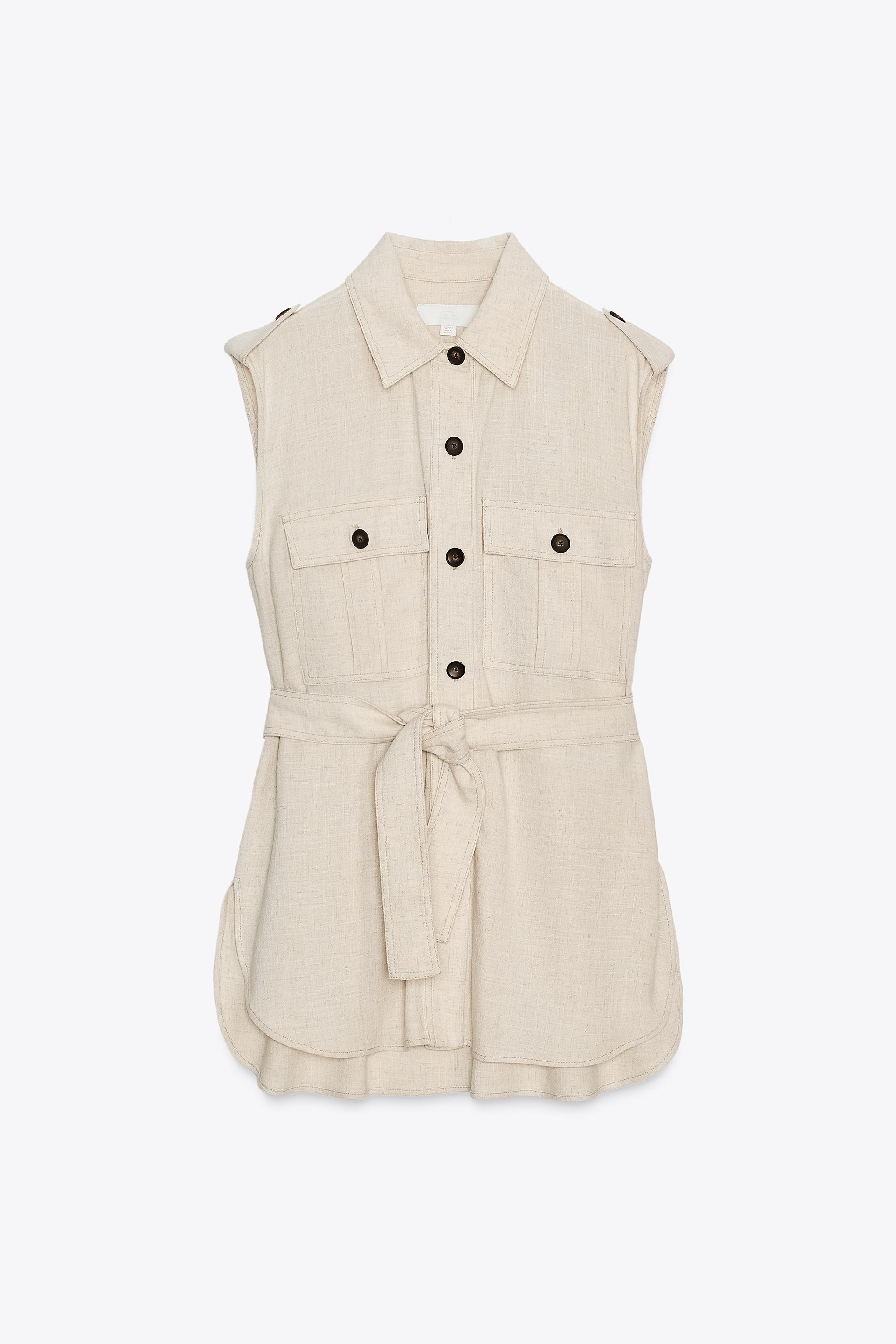 GILET LONG CEINTURE AVEC LIN