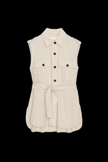 LANGE WESTE MIT GÜRTEL AUS LEINEN - Hellbeige von Zara