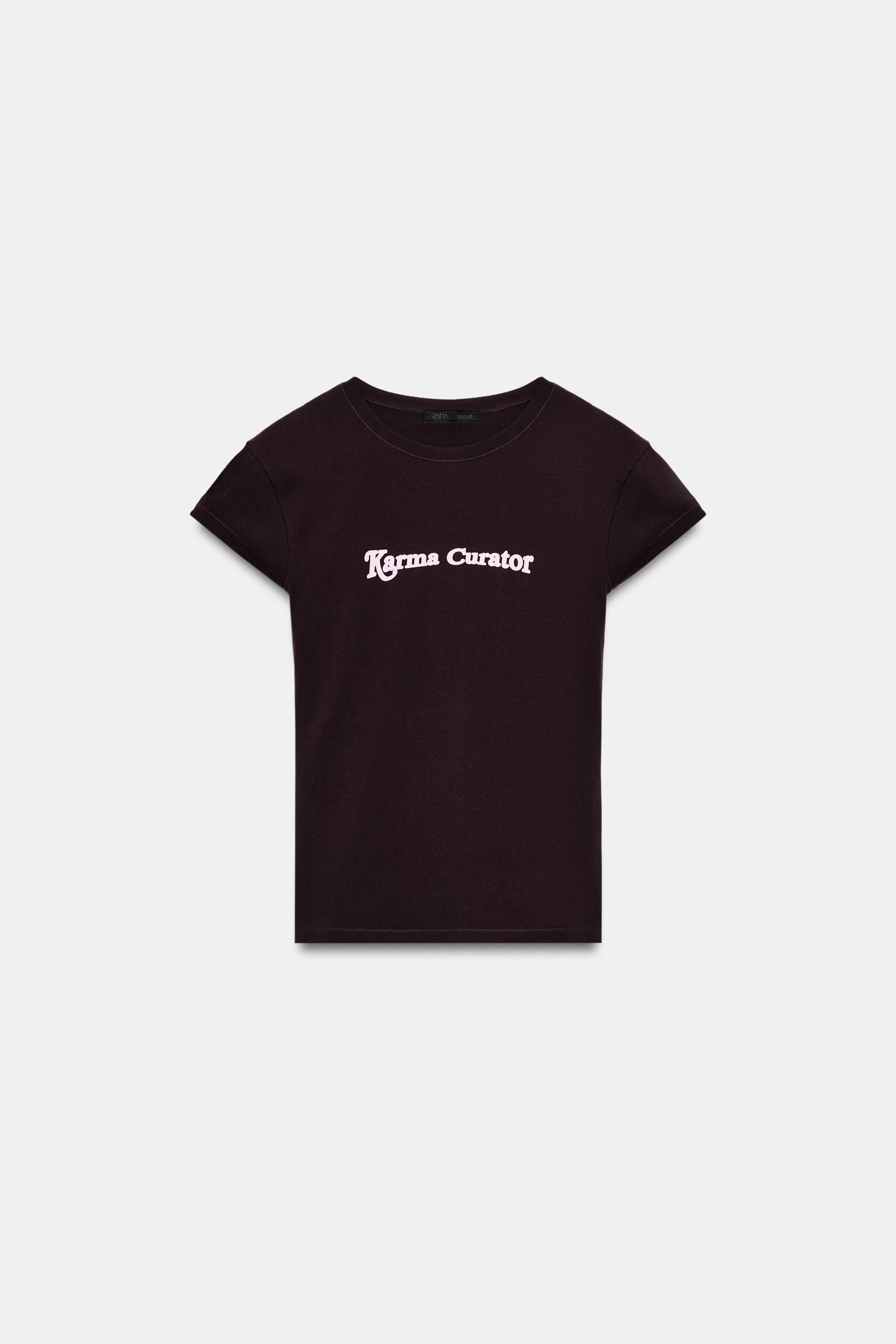CAMISETA COM MENSAGEM FRONTAL - Chocolate | ZARA Brasil
