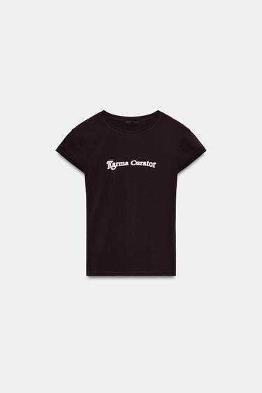T-SHIRT WITH FRONT SLOGAN - Chocolate by Zara