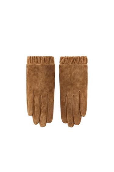 100% SUEDE LEATHER GATHERED GLOVES - camel by Zara