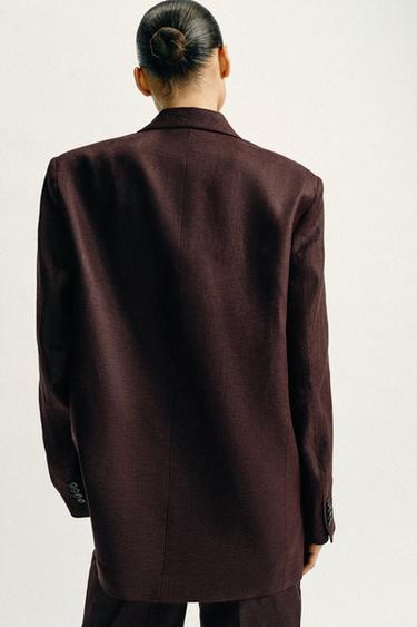 VESTE À BOUTONNAGE CROISÉ 100 % LIN À ÉPAULETTES - Marron de Zara - Image 6