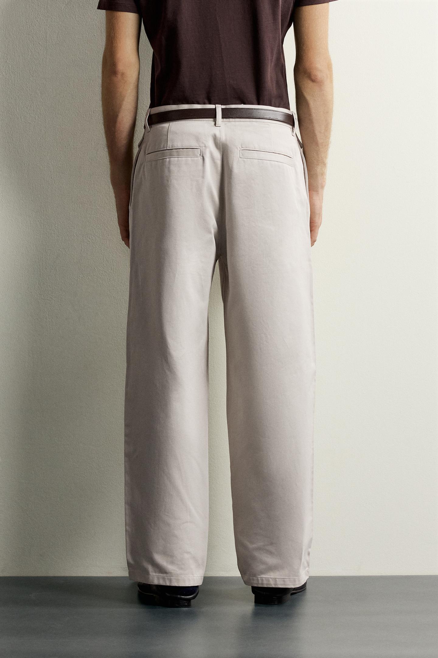Мужские брюки Zara Straight Relaxed Fit Pocket, цвет: Серо-бежевый — фото 3