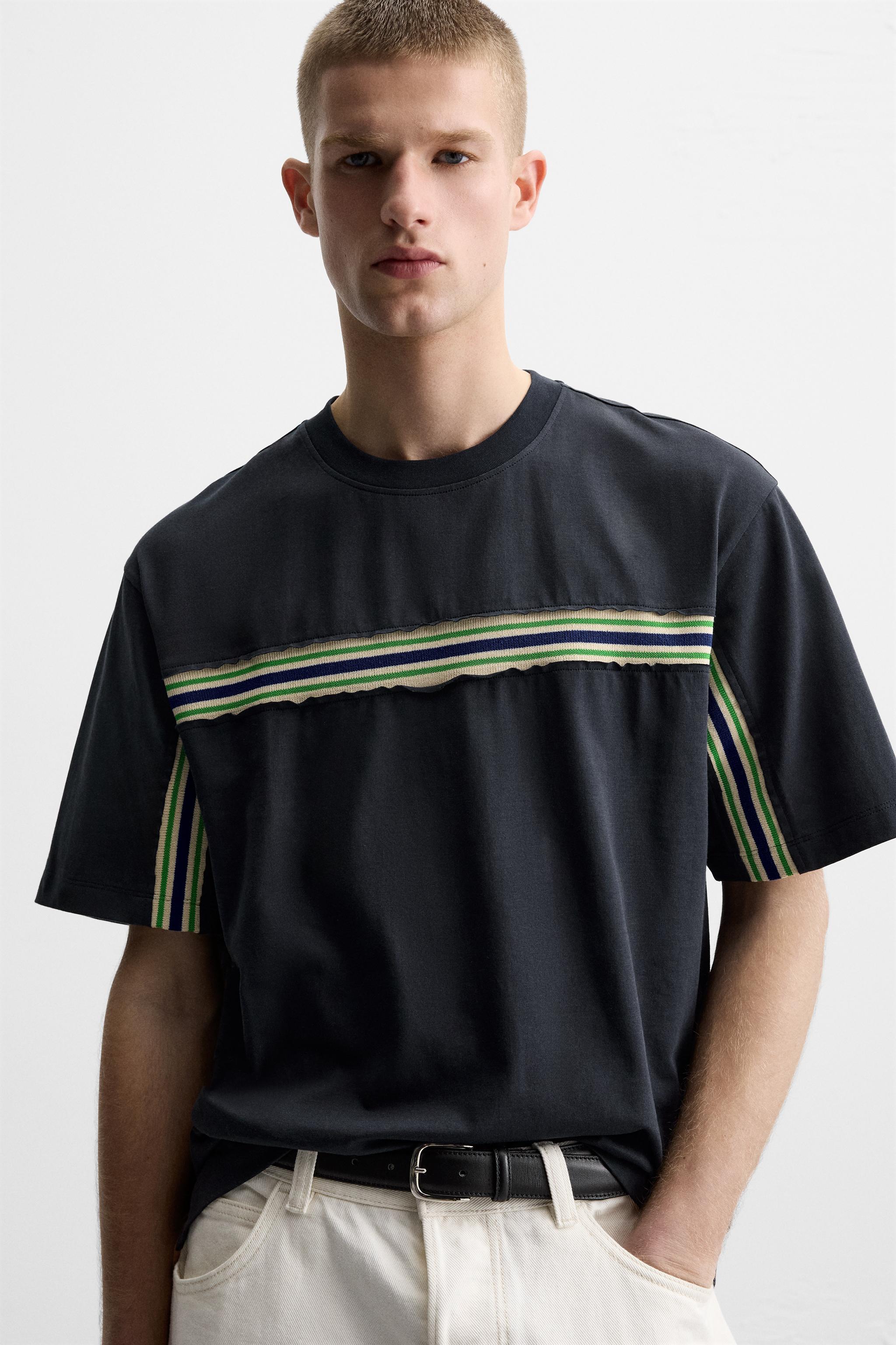 CONTRAST STRIPE T-SHIRT - Navy blue | ZARA United States