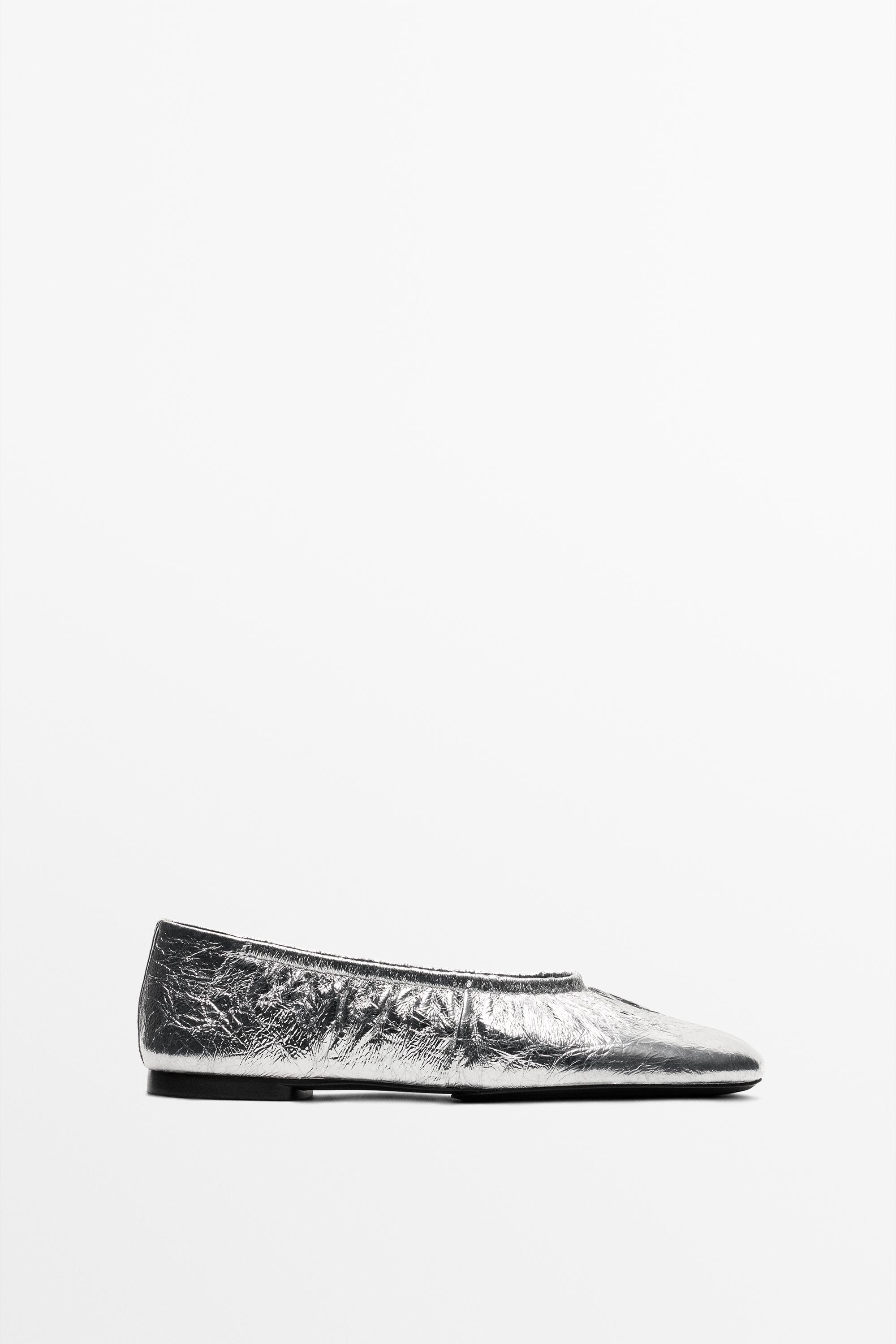 Metallic leather ballet flats — Silver