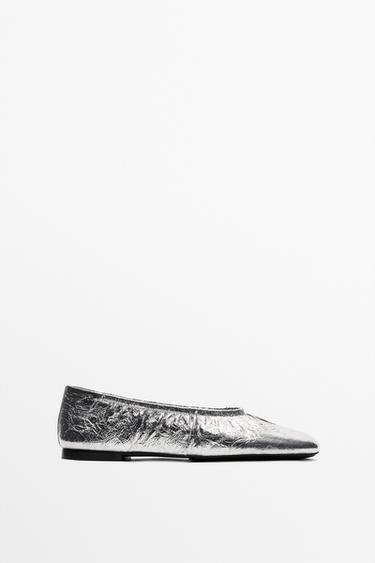 Zara Metallic leather ballet flats - Silver - Image 0