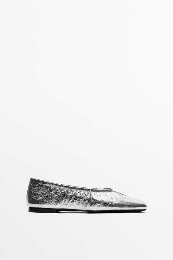 Zara Metallic leather ballet flats - Silver - Image 0
