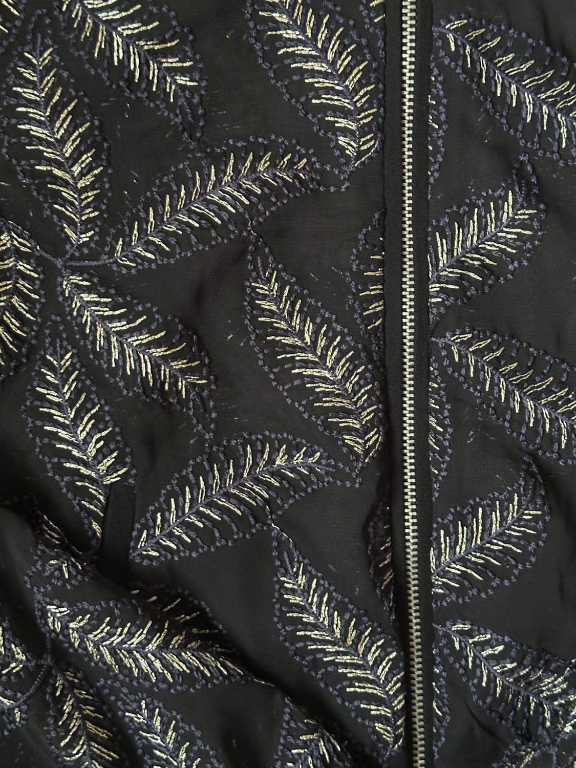 BLACK SHEER BOMBER JACKET WITH GOLD LEAF EMBROIDERY - Image 3