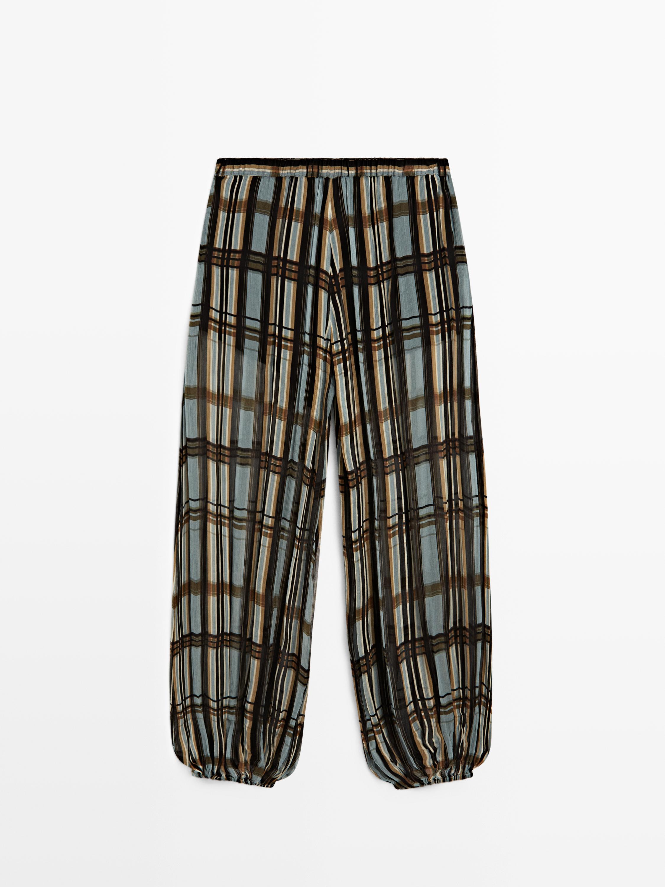 Pantalon bouffant fluide imprimé carreaux