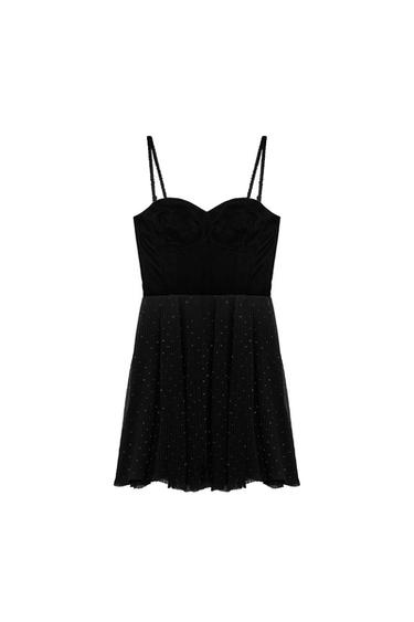 VELVET DRESS WITH DOTTED MESH