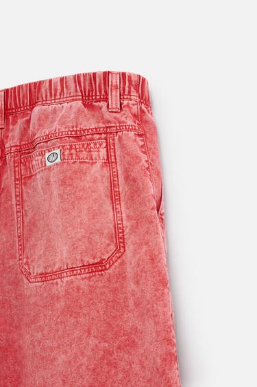 WASHED RELAXED FIT BERMUDA SHORTS - Red by Zara - Image 9
