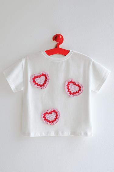 Zara POPLIN HEART T-SHIRT - Pink