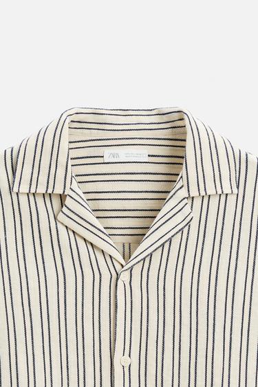 STRIPED TEXTURED SHIRT - Navy / White by Zara - Image 7