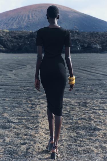 FITTED PLAIN KNIT MIDI DRESS - Black by Zara - Image 2