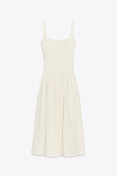 TRÄGERKLEID MIT STRUKTURMUSTER - Cremefarben von Zara