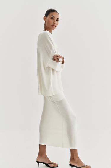 JUPE MI-LONGUE EN MAILLE FINE - Blanc de Zara - Image 2