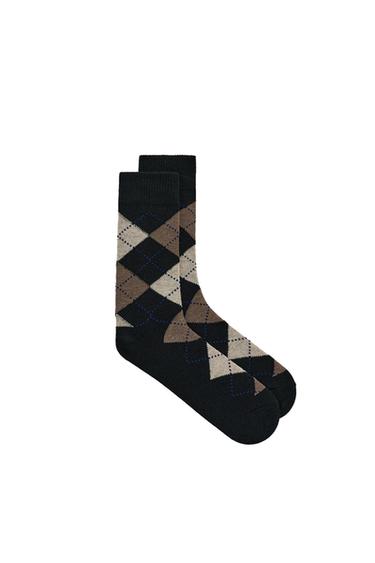 CALCETINES ROMBOS CON LANA - Negro de Zara