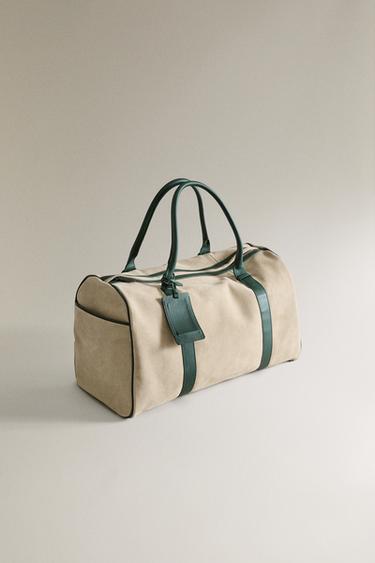 LEATHER TRAVEL BAG - Beige / Green by Zara - Image 1