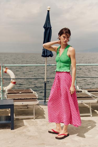 GINGHAM SMOCKED TOP - Greens by Zara