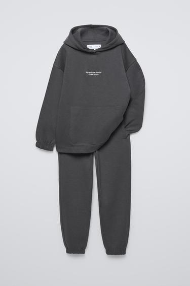 EMBROIDERED TEXT HOODIE AND JOGGER SET - Anthracite grey by Zara