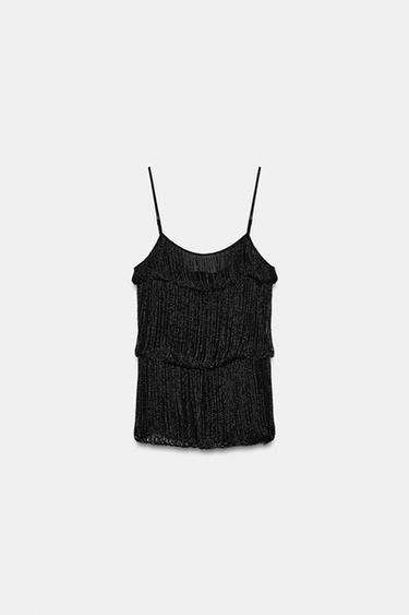 Zara ZW COLLECTION DRAPED BEADED TOP - Black