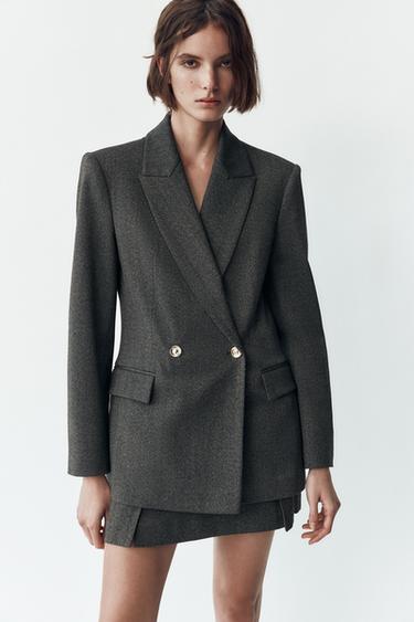 Zara DOUBLE BREASTED BUTTON BLAZER - Gray