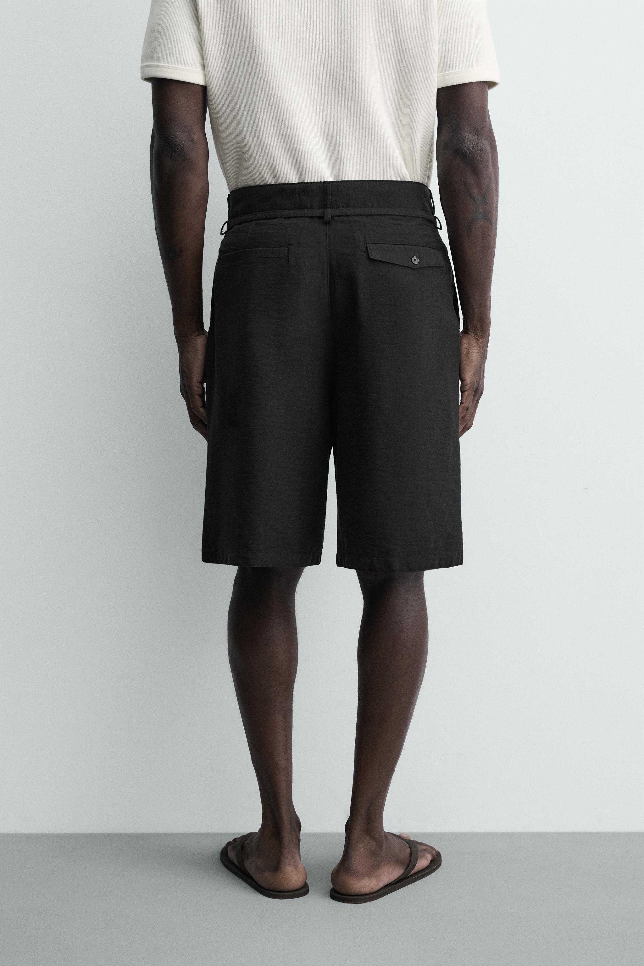 RELAXED FIT BELTED PLEATED SHORTS