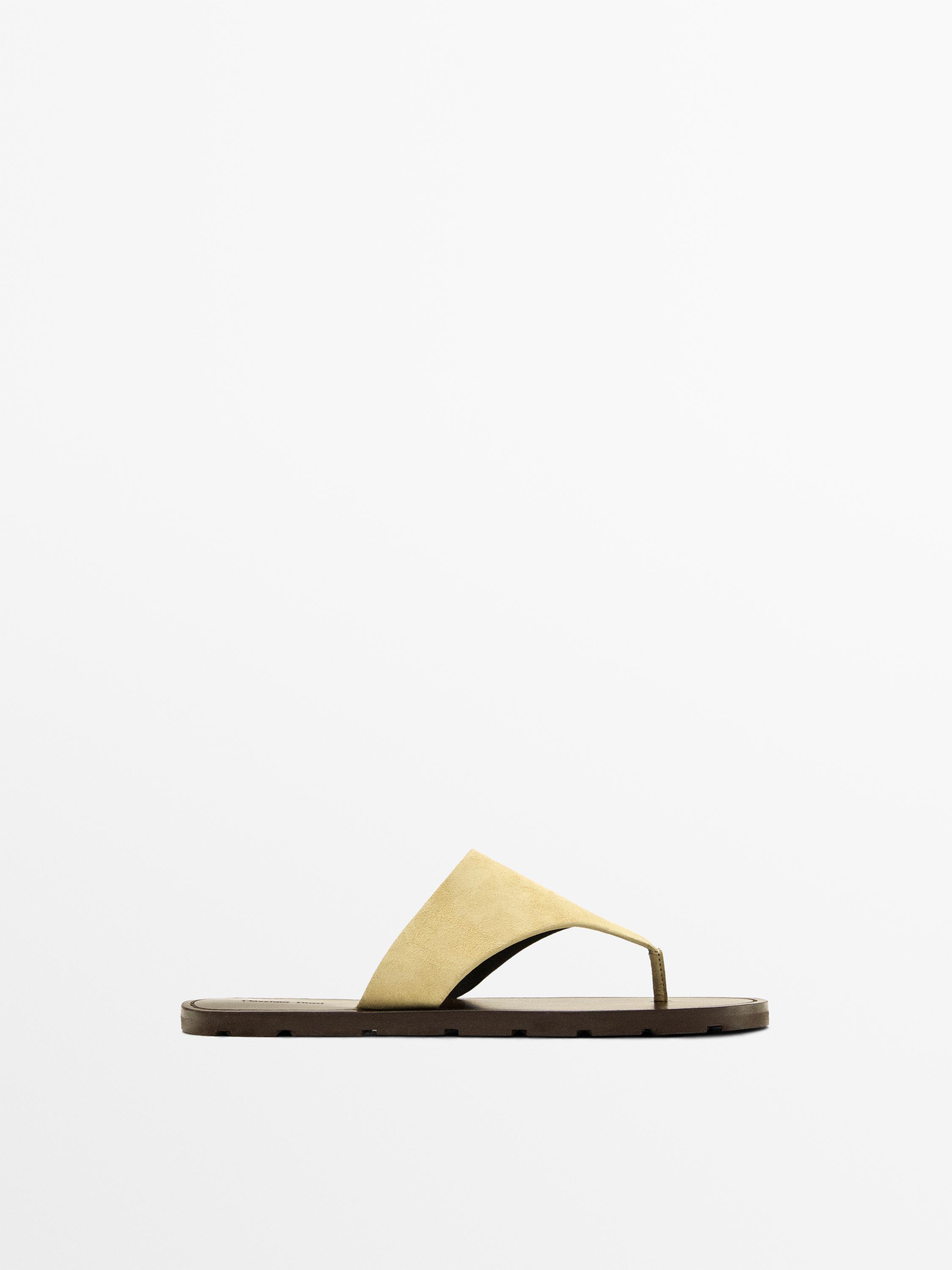 Split leather toe divider sandals — Vanilla Yellow