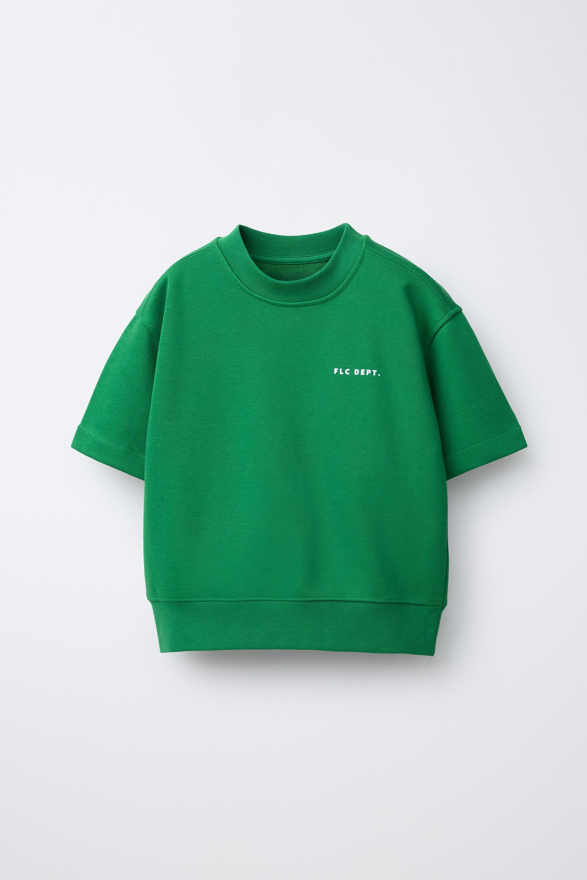 SHORT SLEEVE RAISED TEXT SWEATSHIRT - Green | ZARA United States