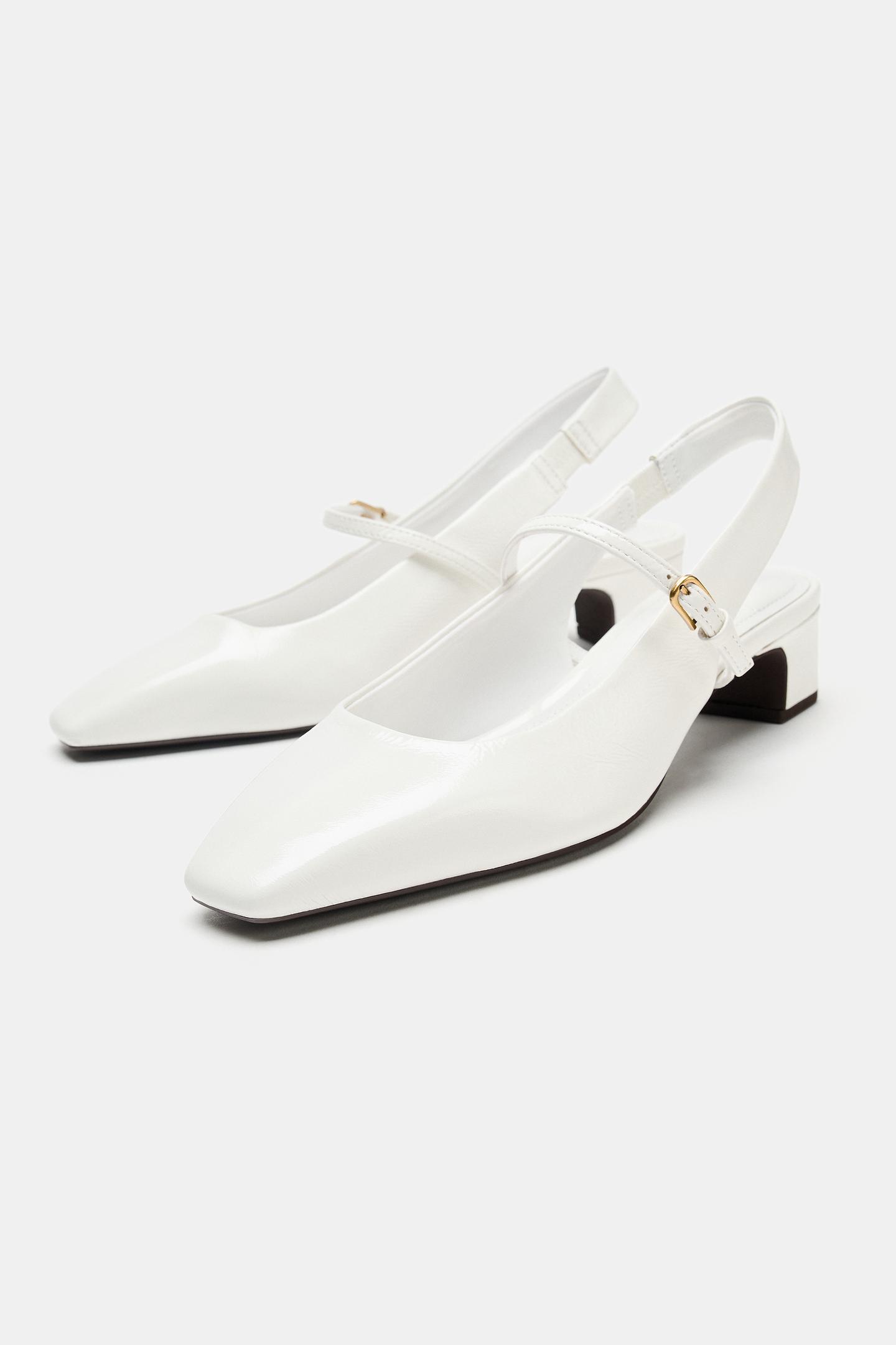 Женские туфли Zara Leather Slingback, цвет: Белый — фото 5