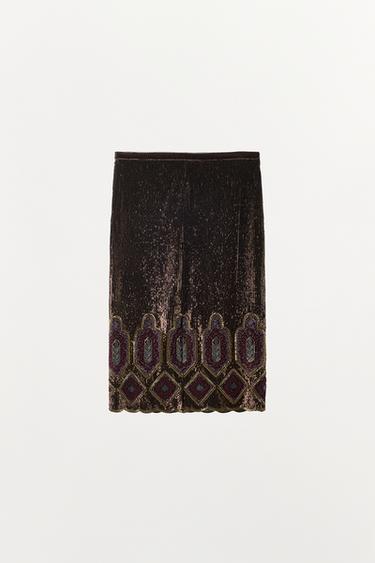 JUPE MI-LONGUE FANTAISIE ÉDITION LIMITÉE - Marron de Zara - Image 3