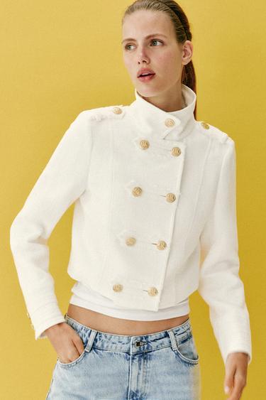 CHAQUETA CRUZADA BOTÓN DORADO - Crudo de Zara