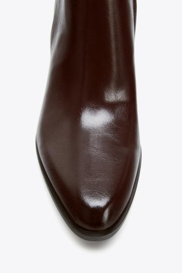 LEATHER BLOCK HEEL ANKLE BOOTS - Burgundy Red by Zara - Image 4