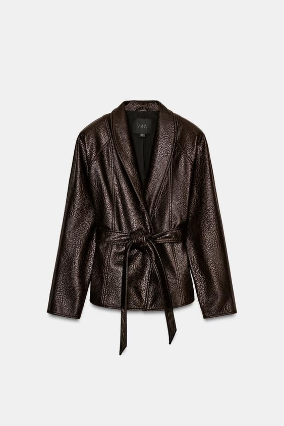 FAUX LEATHER JACKET WITH BELT ZW COLLECTION - Brown by Zara - Image 0