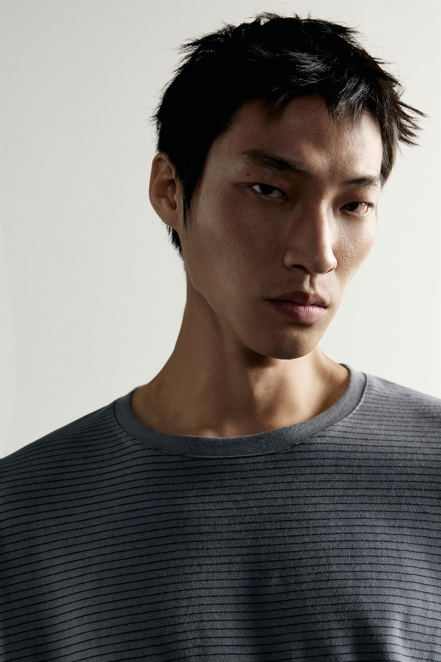 Футболка Zara Cotton-Modal Striped, цвет: Серый — фото 5