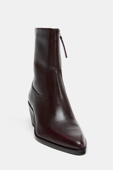 BOTTINES COW-BOY EN CUIR - Bordeaux de Zara - Image 4