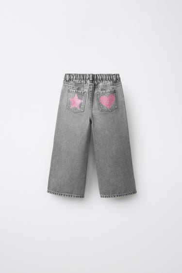 WIDE-LEG-JEANS MIT HERZ- UND STERNENMOTIV - Grau von Zara