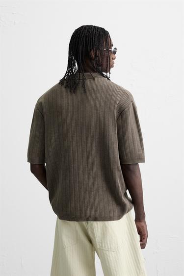 WASHED TEXTURED KNIT POLO SHIRT - Chocolate by Zara - Image 2