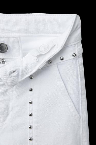 Zara STUDDED FLARE JEANS - White