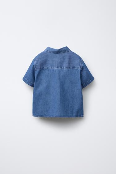 DENIM SHIRT WITH EMBROIDERED PALM TREES - Blue by Zara - Image 1
