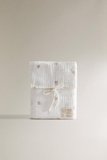 Zara Gri - FİL DESENLİ MUSLİN MİNİ BEŞİK ÇARŞAF TAKIMI