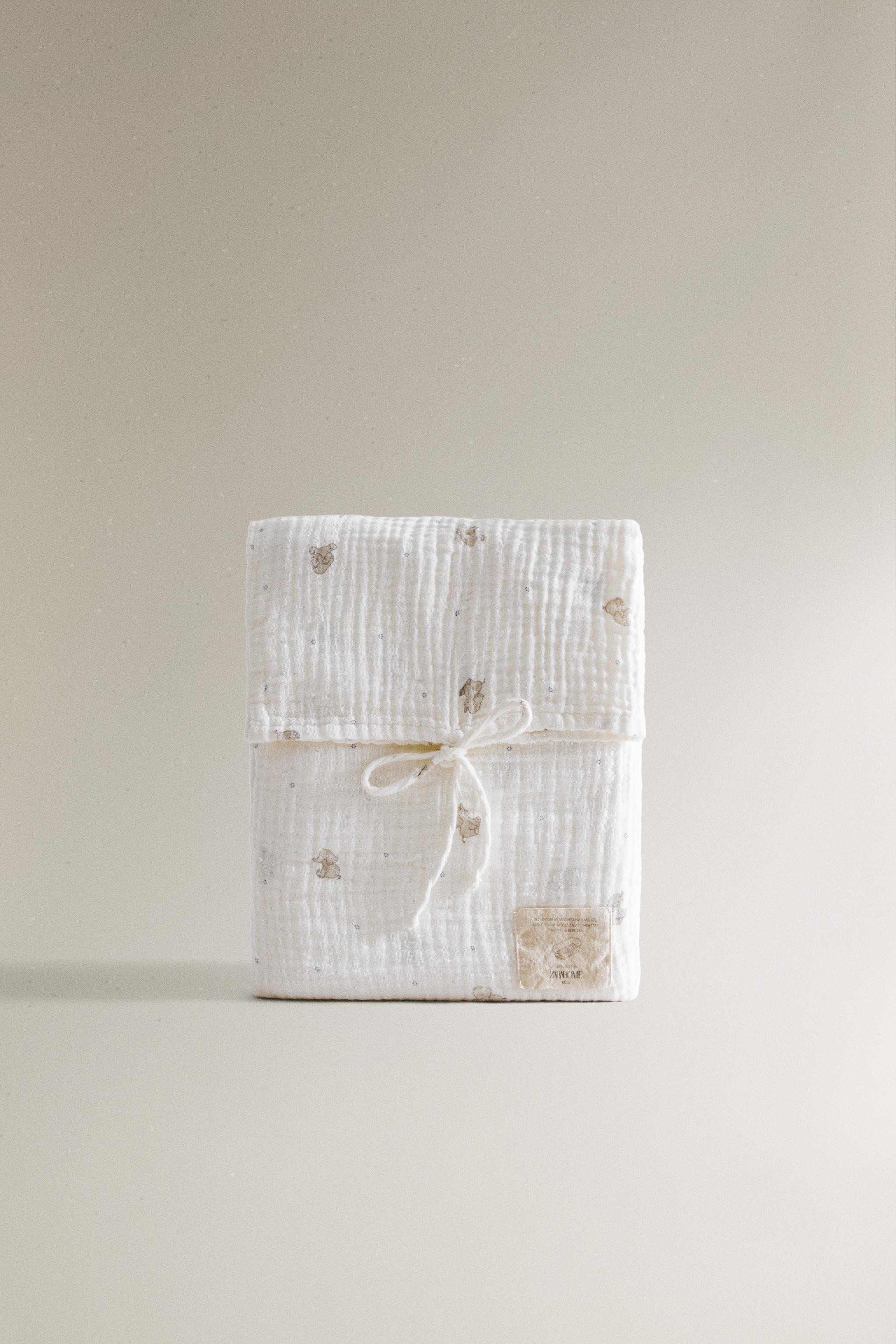 ENSEMBLE DE DRAPS MINI-LIT BÉBÉ GAZE ÉLÉPHANT