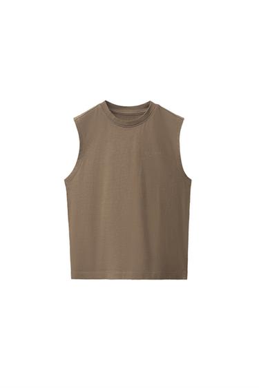 تيشرت سادة دون أكمام - بني الخاص بـ Zara