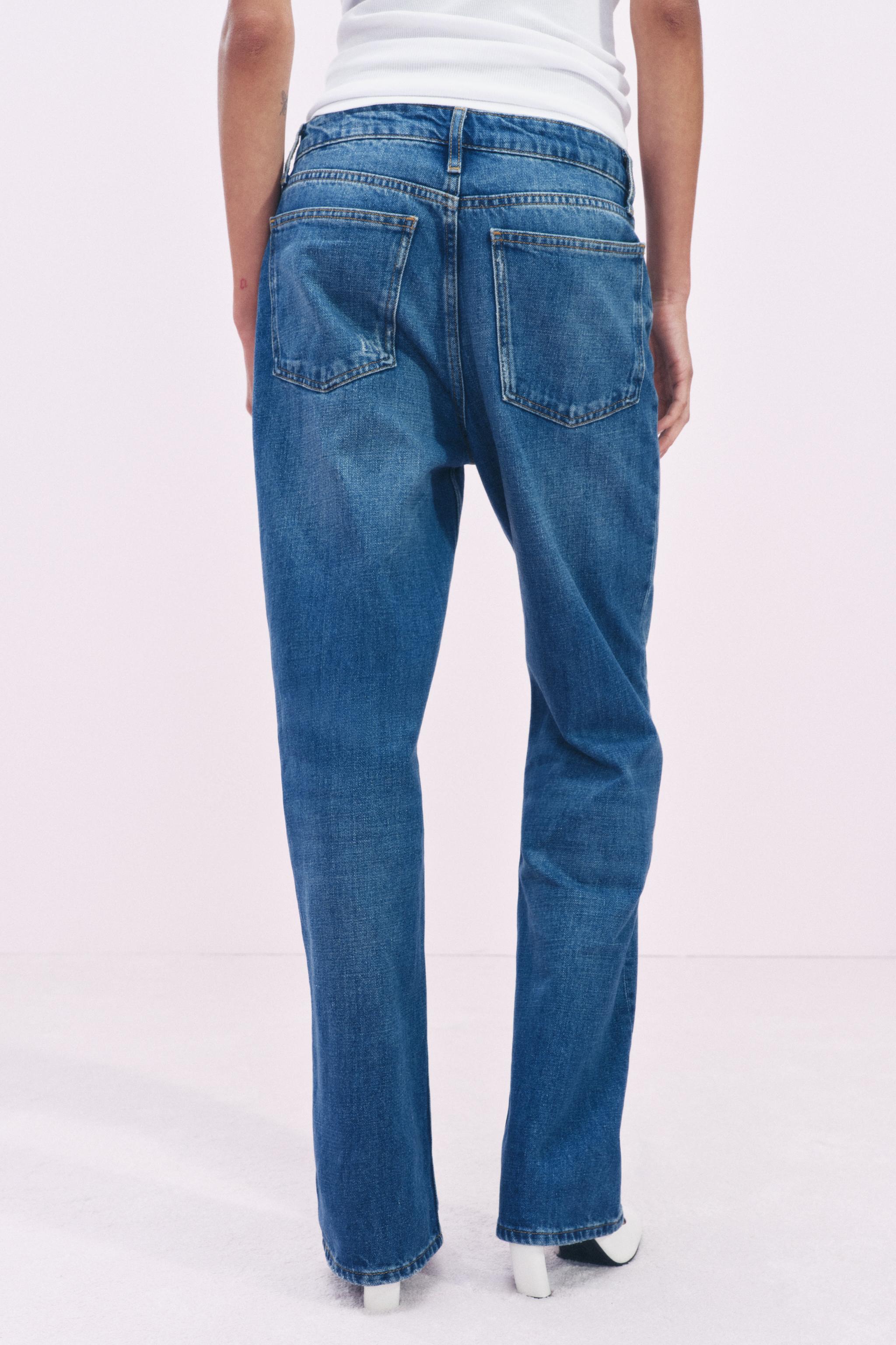 New Zara Tailored V Shape Waistline Denim Straight Leg Jeans shops