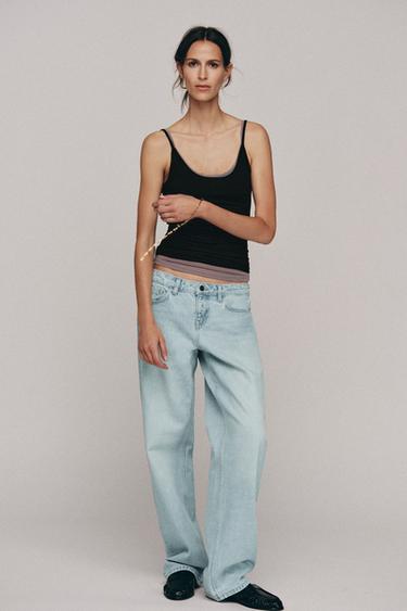 TOP IN POLIAMMIDE CON SPALLINE SOTTILI - Nero di Zara