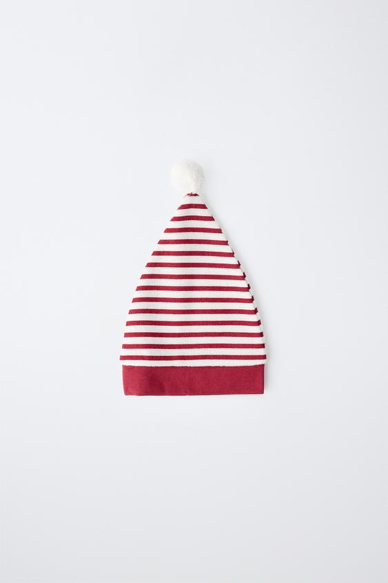 BONNET EN VELOURS À RAYURES ET POMPON - Rayure rouge de Zara - Image 0