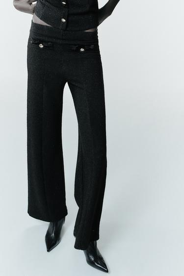 CALÇA BOUCLÉ FIO METALIZADO - Preto / Cru da Zara