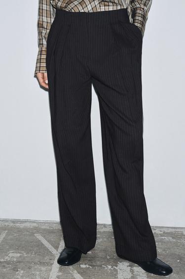 PANTALÓN PINZAS RAYAS ZW COLLECTION - Marino de Zara
